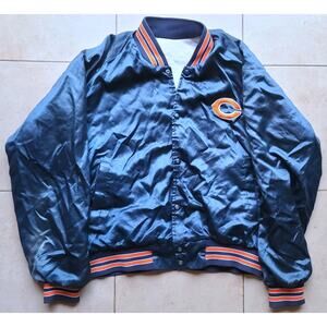 Chicago Bears 80s 90s satin bomber Varsity jacket L navy orange NFL Pro vtg